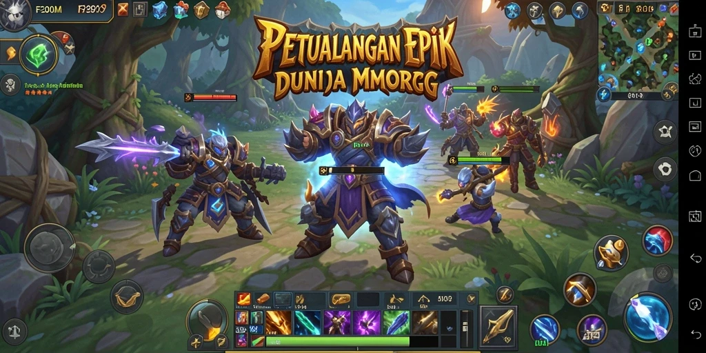 Tangkapan layar dari gameplay F200M yang menunjukkan pertempuran epik dalam dunia MMORPG.