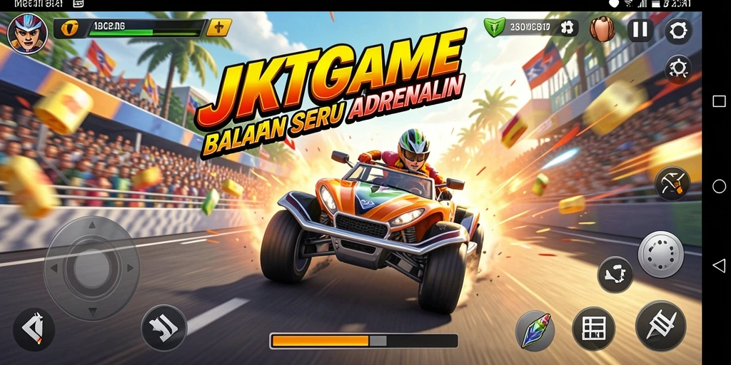 Tampilan gameplay seru dari JKTGAME yang menampilkan aksi balapan mendebarkan.