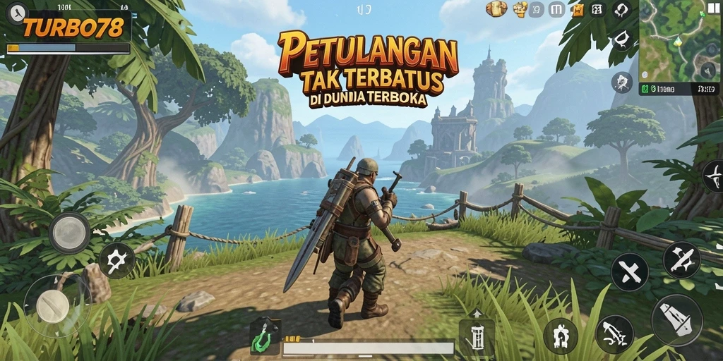 Gameplay TURBO78 menampilkan eksplorasi dunia terbuka yang menakjubkan.